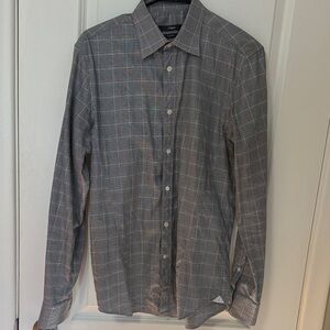 Z Zegna Men's Gray Checkered Button-Down Shirt